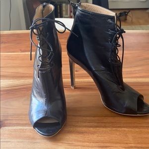 Mode collective black leather lace up booties